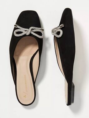 Anthropologie Embellished Bow Flat Mules